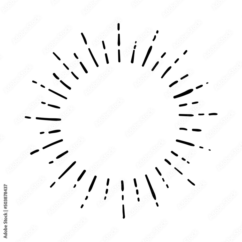 Wall mural sunburst, explosion effects, vintage doodle isolated on white background