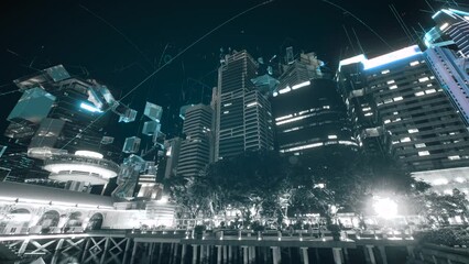 Glass cubes transformation into a city with skyscrapers. Artificial intelligence, cybercity