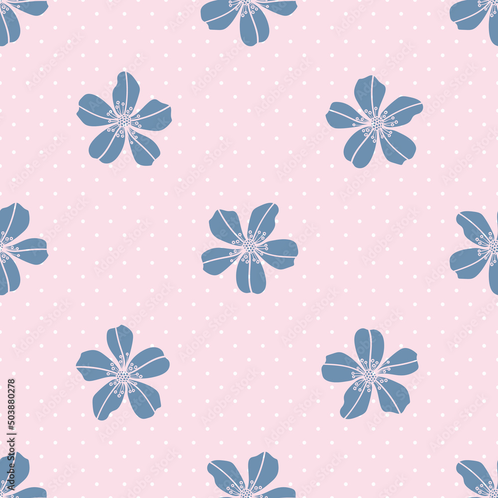 Poster cute floral vector pattern with dots, seamless repeat
