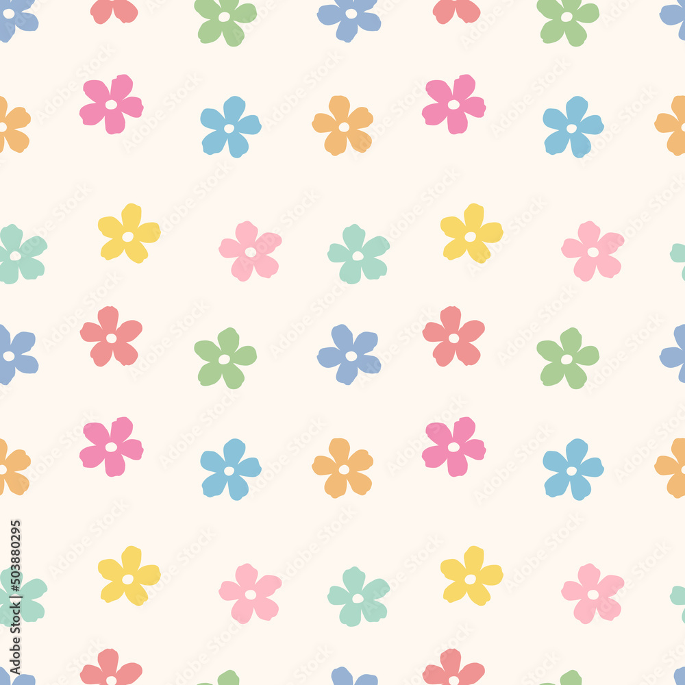 Poster colorful floral pattern with tiny flower doodles, vector repeat