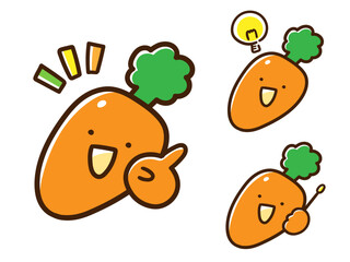 色々なポーズをするかわいいニンジンキャラクターの手書き風イラストセット