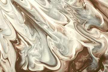 Abstract fluid art background beige and silver colors. Liquid marble. Acrylic painting with gray...