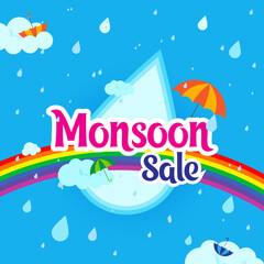 Vector Illustration of monsoon sale banner surrounded with monsoon elements