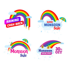 Monsoon Sale Banner with rainy elements vector designs