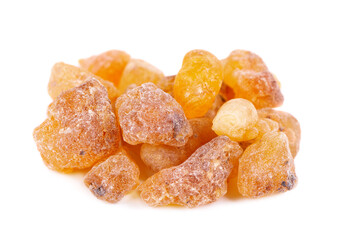 Frankincense resin isolated on white background. Pile of natural frankincense Olibanum. Incense.