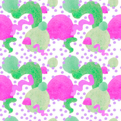 Seamless pattern with abstract watercolor shapes in 70's style.Textured,modern print in children's style.Designs for wrapping paper,packaging, cards,notebook covers,textiles,fabric,scrapbooking paper.
