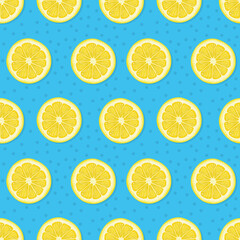 Fototapeta premium Bright juicy yellow lemons on a blue background
