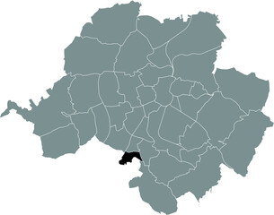 Black flat blank highlighted location map of the HUTHOLZ DISTRICT inside gray administrative map of Chemnitz, Germany