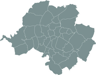 Gray flat blank vector administrative map of CHEMNITZ, GERMANY with black border lines of its districts