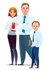 Fototapeta na wymiar Family of Successful businessman. Cheerful persons in standing pose. Man women and child son in business shirt tie. Cartoon comic style flat design. Separate character. Illustration isolated. Vector