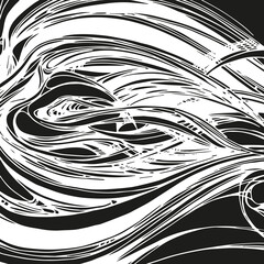 Vector drawing of a fiery flame, fire draw, black and white sketch, abstract design illustration