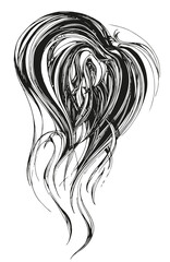 Vector drawing of a fiery flame, fire draw, black and white sketch, abstract design illustration