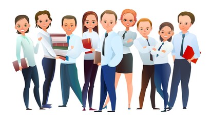 Fototapeta na wymiar Family of Successful businessman. Cheerful persons in standing pose. Man business shirt and tie. Cartoon comic style flat design. Separate character. Illustration isolated on background. Vector