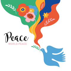 World peace poster. Dove of peace , flowers - 503889845