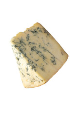 Blue cheese, dor blue or roquefort mold cheese slice isolated on white.