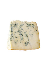 Blue cheese, dor blue or roquefort mold cheese slice isolated on white.