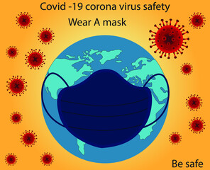  a globe covid-19 safety wear mask safety with a yellow background