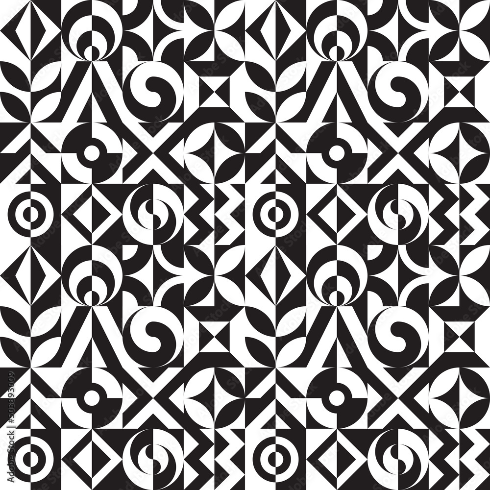 Aufkleber black and white background geometric design. abstract seamless pattern. mosaic contrast colors. conc
