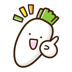 人差し指を立ててポイントを説明する大根のキャラクターの手書き風イラスト