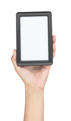 hand holding LED spotlight isolated on white background.