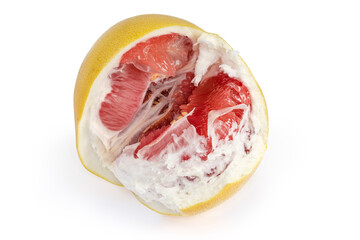Part of the red pomelo on a white background