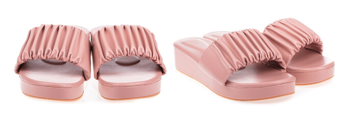 Collection women sandals isolated on white background.