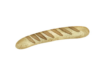 Watercolor french bread. Isolated on a white background