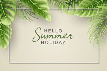 Summer background with realistic tropical leaves