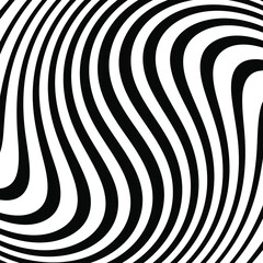 Abstract hypnotic pattern with black-white striped lines. Psychedelic background. Op art, optical illusion. Modern design, graphic texture.