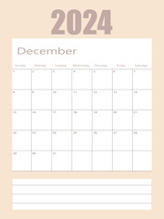 2024 December illustration vector desk calendar weeks start on Monday green and white theme