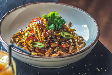 Noodles with Chicken and Chili Pepper, Restaurant food