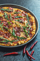 Pepperoni Pizza with Arugula, Italian food