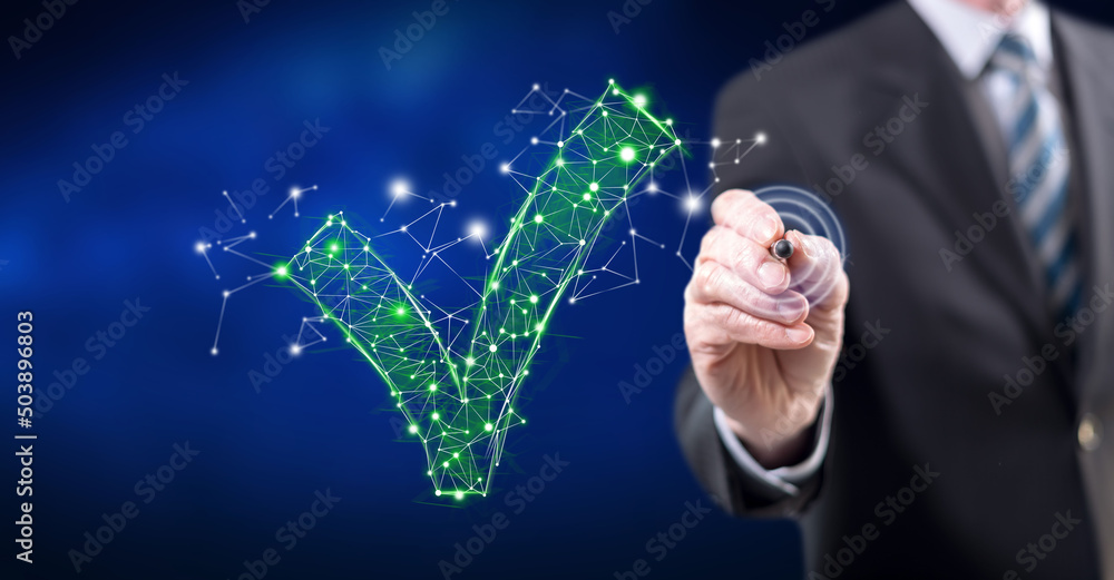 Wall mural man touching a validation concept