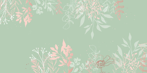 Minimal plant background vector. Leaves and ferns background design - Flower branch and minimalistic plants. Hand drawn lines, elegant leaves for your own design with copy space design.