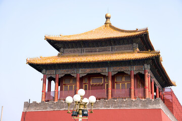 Partial close-up of the Forbidden City Tower in Beijing