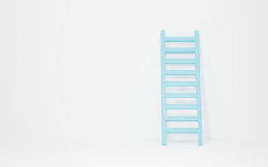 3d rendering, 3d illustration. Blue ladder isolated on white background. Minimal composition concept.