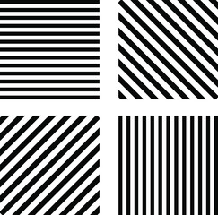 Striped square pattern horizontal stripes, vertical stripes. diagonal stripes in square. vector template set.Striped square - horizontal, vertical diagonal in the square, for print or design.