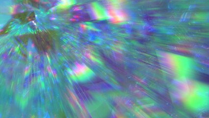 Crystal prism refracting light in vivid rainbow colors. Neon metallic holographic background