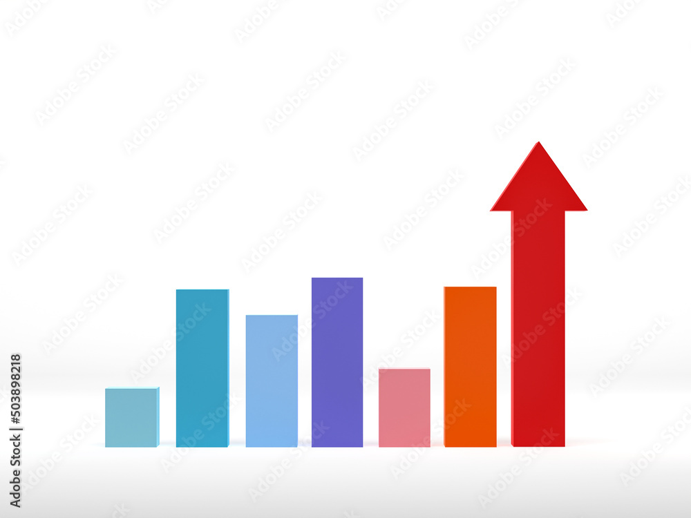Poster 3d rendering, 3d illustration. growing graph bar diagram on white background. minimalist graph of in