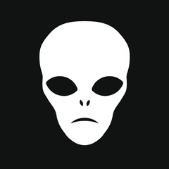 Alien head vector sign. Humanoid face symbol icon. Extraterrestrial logo. Science fiction label. Ufo and sci-fi character illustration image.