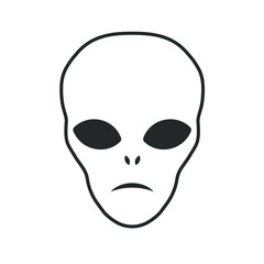 Alien head vector sign. Humanoid face symbol icon. Extraterrestrial logo. Science fiction label. Ufo and sci-fi character illustration image.