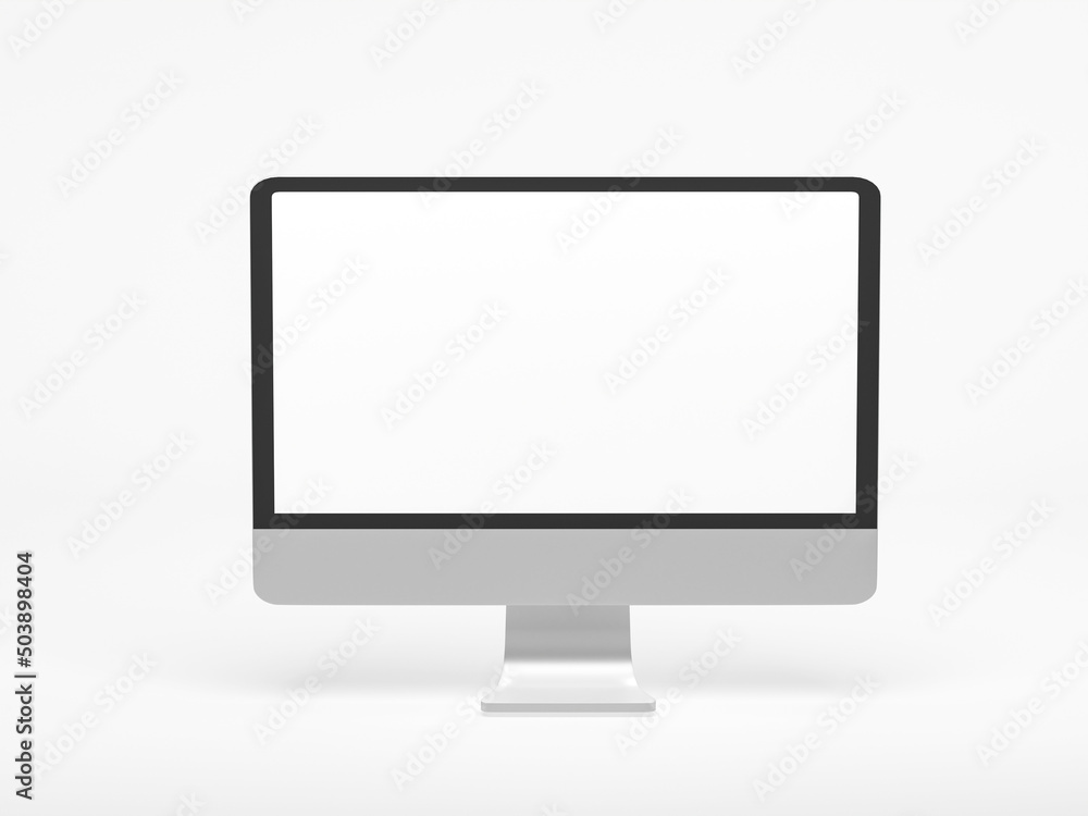 Poster 3d rendering, 3d illustration. desktop pc on white background. computer display. creative ideas mini