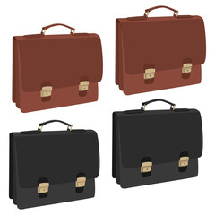 Vector large flat business brown and black leather briefcase for documents and papers