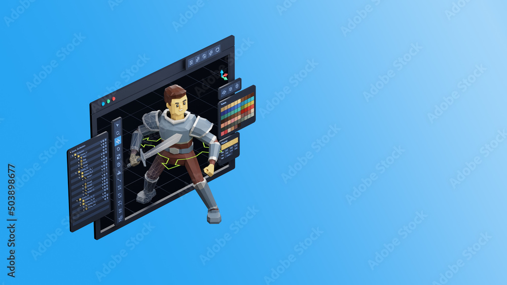 Poster game design development create characters animate pose 3d graphics artwork.video game designer devel