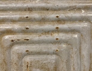 A gray corrugated sheet with rust spots