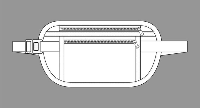 White Waist Tools Bag With Zipper Template on Gray Background, Vector File