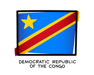 Flag of the Democratic Republic of the Congo. Colorful logo. Blue, red and yellow brush strokes, hand drawn. Black outline. Vector illustration