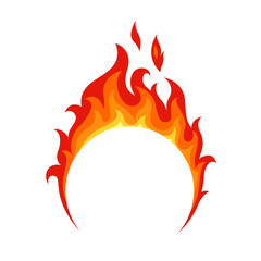 Colorful isolated round fire frame. Red, orange, yellow flat flame on white background.
