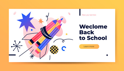 Back to School web banner. Creative or educational process banner, ad, landing page or poster for web design studio, startup or courses