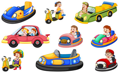Set of kids riding Go-Kart